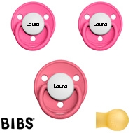 Bibs de LUX Schnuller mit Namen, Rund, Latex, Gr. 2, (1 Raspberry, 2 Coral), 3'er Pack